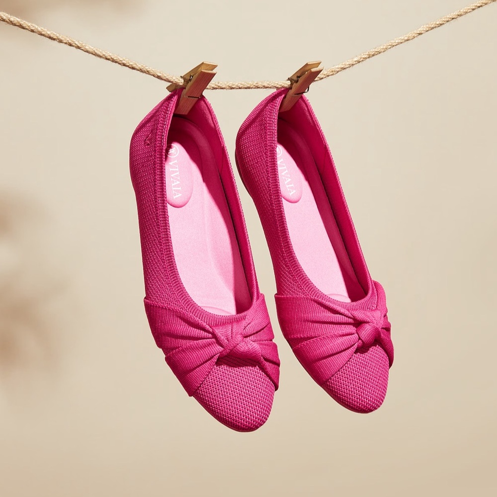 VIVAIA Almond-Toe Knotted Flats (Bibi) Color Pitaya Bow Style Azura Size 41.5